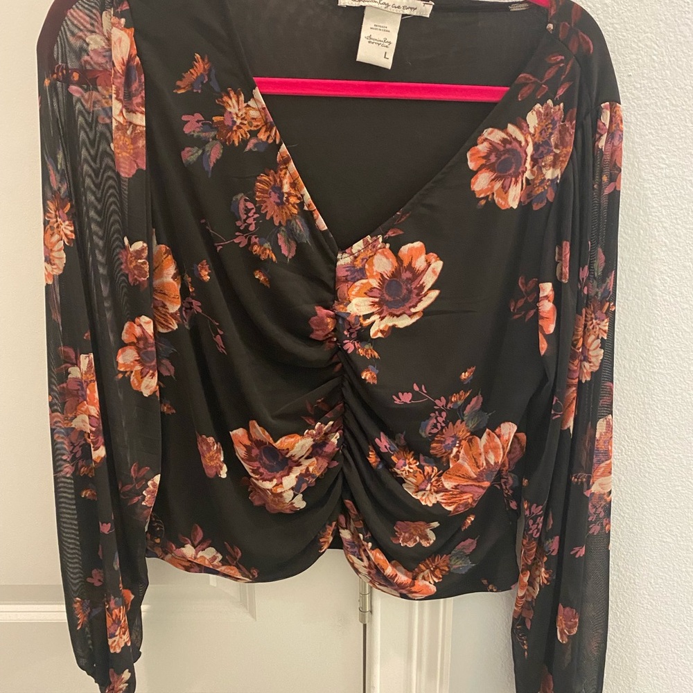 Ruched Vintage Look Floral Blouse
